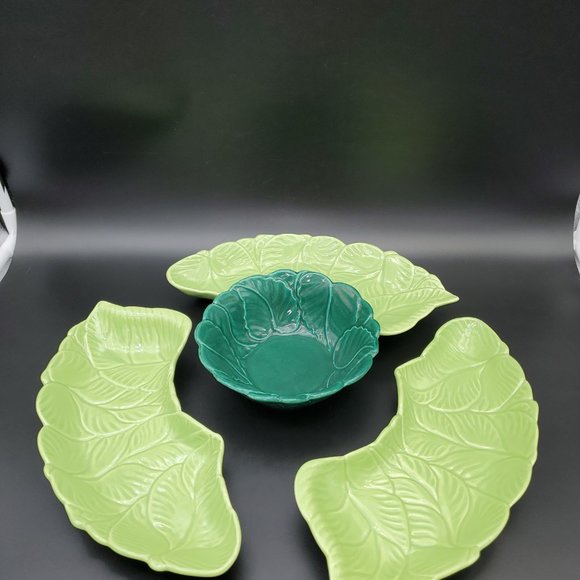 Retro California Pottery No 333 B Lime & Dark Green Leaf Design (No Lazy Susan) - Picture 8 of 10